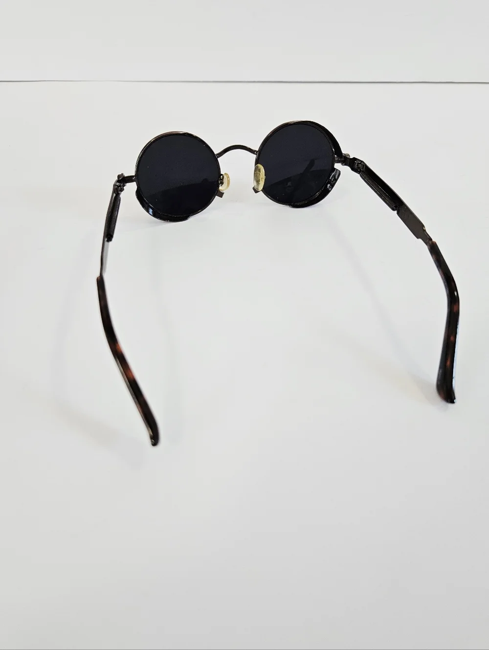 Round Bronze Engraved Metal Frame Spring Accent Circular Steampunk Sunglasses